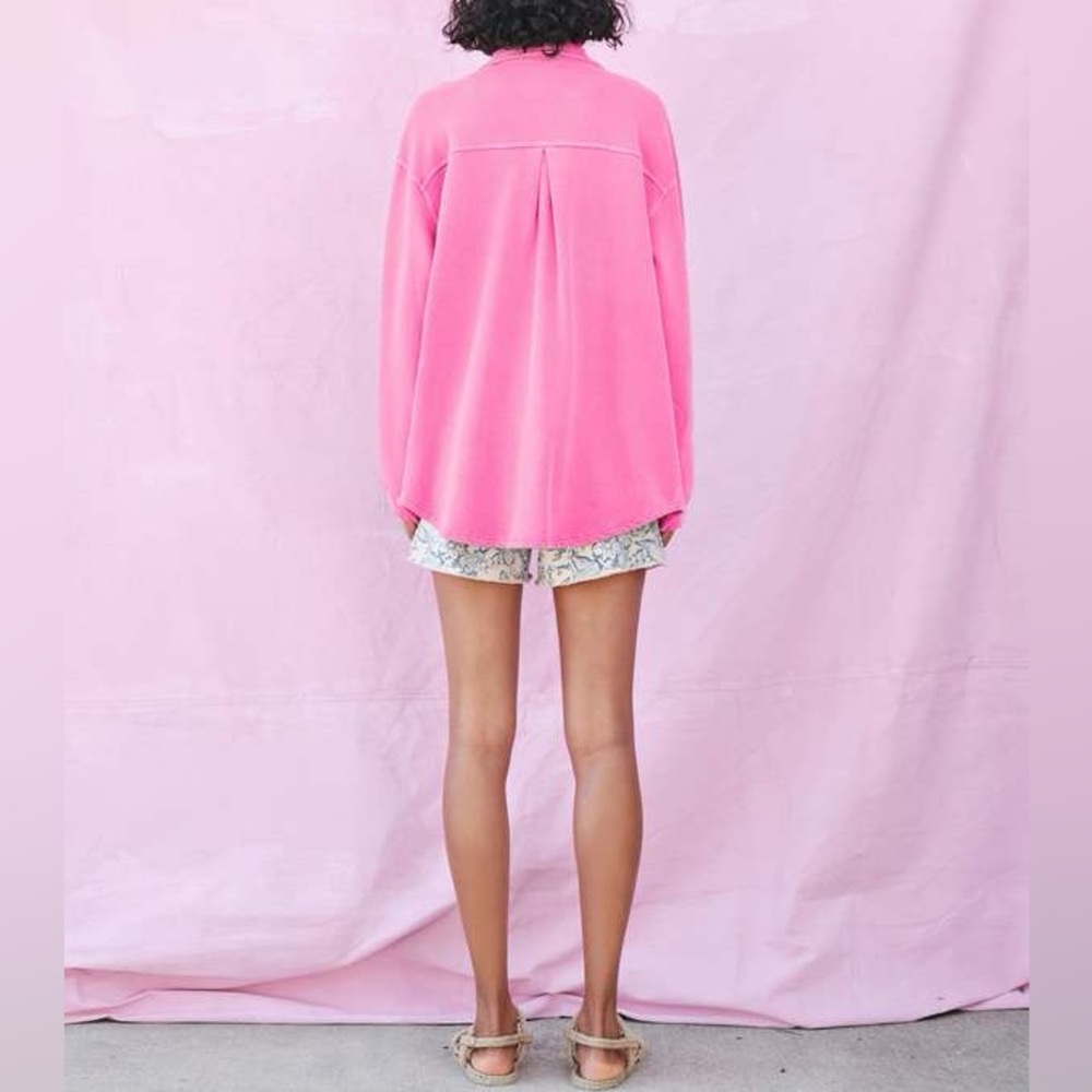 NWT Anthropologie Sundry Oversized Fleece Shirt size M in Hot Pink - Picture 2 of 8